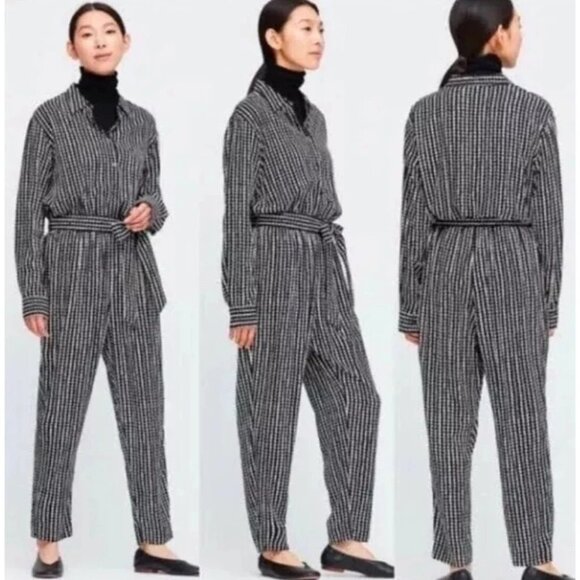 Marimekko Uniqlo Womens Jumpsuit Size M Black Dotted Long Sleeve Pure Rayon New - Picture 12 of 12